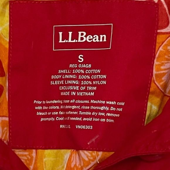 L.L Bean Red Trench Coat with Hood Fully Lined in Citrus 🍊 Pattern Size S - Picture 12 of 14